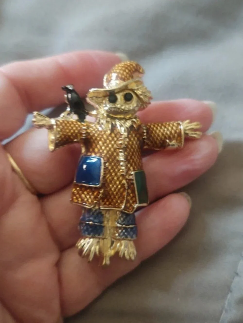 Enamel Scarecrow Brooch